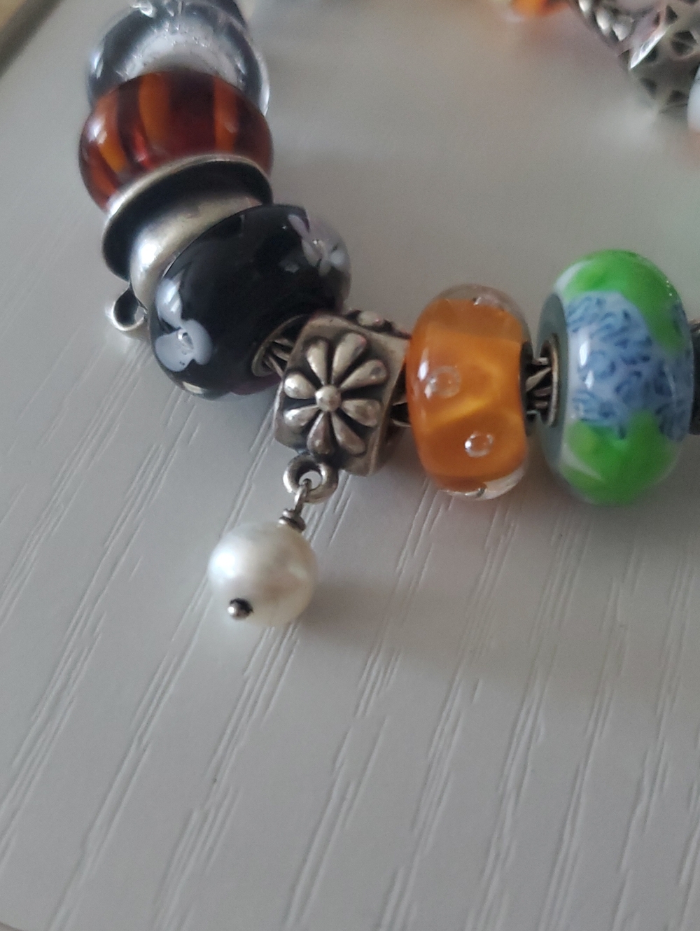 Retired Pandora simple flower pearl drop charm